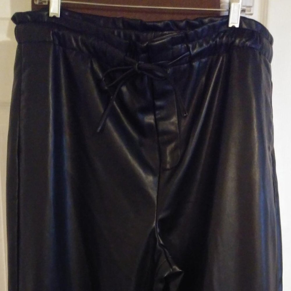 NWOT Calvin Klein Black Faux Leather Drawstring Pants